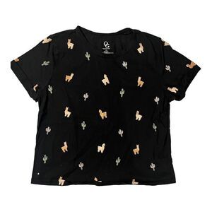 🔥4/$25 Organic Generation Black Llama Cactus Short Sleeve Cropped Tee
